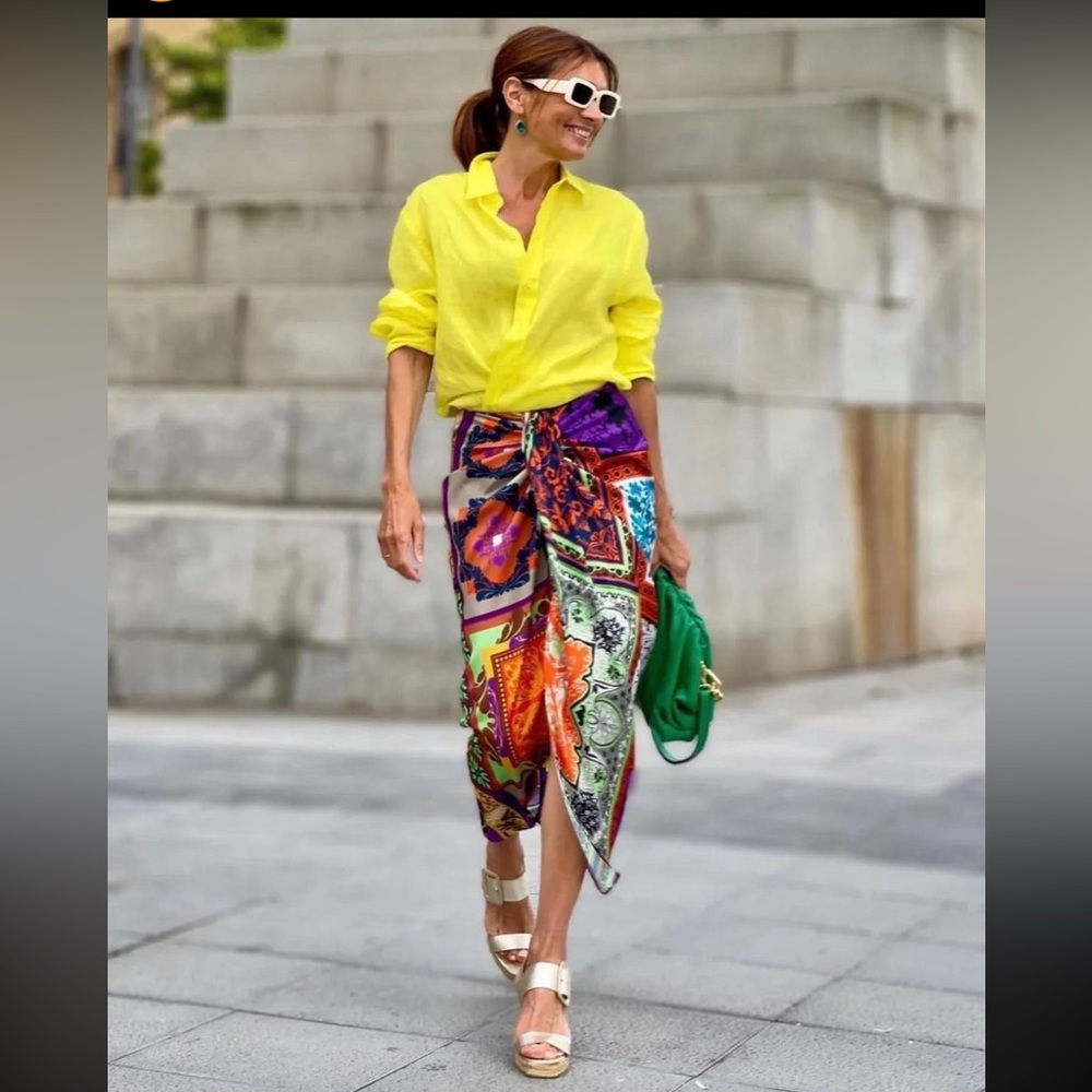 Zara 2 Piece Multicolored Floral Printed Crop Top & Skirt Co Ord Set - Picture 16 of 16